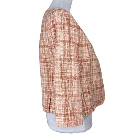Talbots Women's NWT Pink Gracie Plaid Collarless Tweed Y2K Career Blazer‎ 6/C36 - Picture 2 of 8